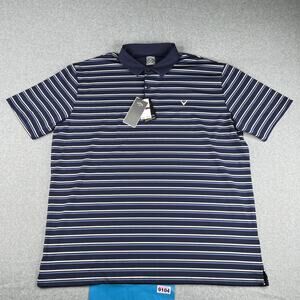 Callaway Opti Dri Polo Shirt 2XL Navy Blue Striped Performance Golf Mens New NWT
